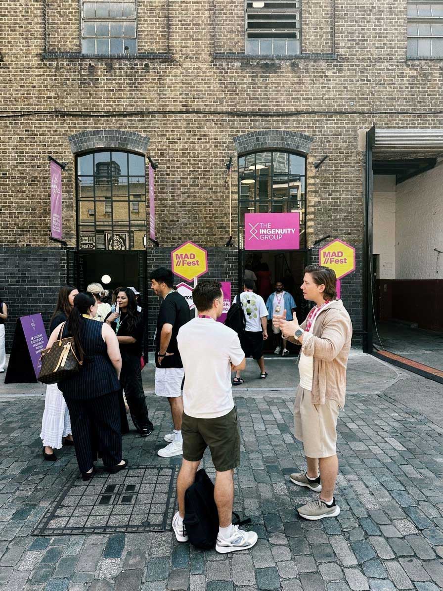 CreatorIQ branded matcha stand at MAD//Fest 2026, Truman Brewery