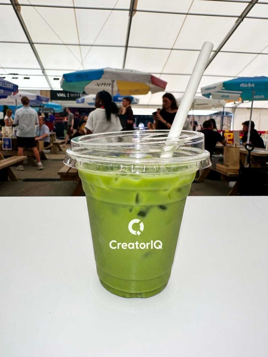 Branded iced matcha served by UNIT for CreatorIQ at MAD//Fest